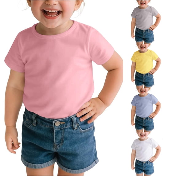 Toddler Girls' Short Sleeve Crew Neck Tee T-Shirt Solid Color Casual T Shirt Top Size 3-4T ,Pink