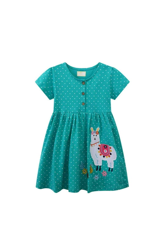 Toddler Girls Short Sleeve Dresses Cute Prints Shirt Dress Summer Clothes Size 3-4T