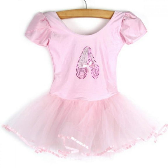 Toddler Girls Short Sleeve Glitter Ballet Tutu Leotard Dance Ballerina Outfit Dress with Flower Front