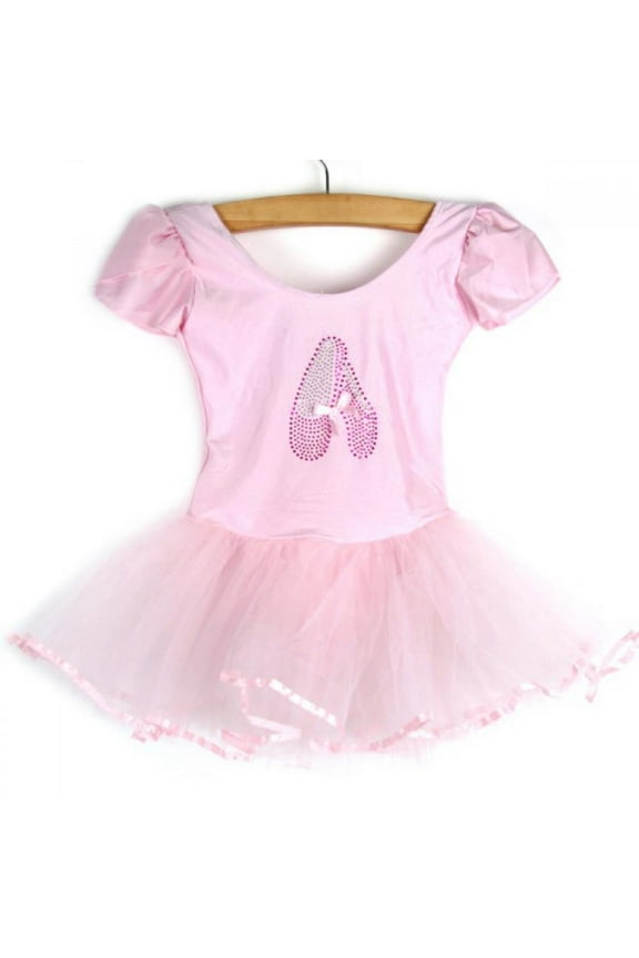 Toddler Girls Short Sleeve Glitter Ballet Tutu Leotard Dance Ballerina Outfit Dress with Flower Front