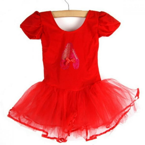 Toddler Girls Short Sleeve Glitter Ballet Tutu Leotard Dance Ballerina Outfit Dress with Flower Front