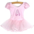 thumbnail image 1 of Toddler Girls Short Sleeve Glitter Ballet Tutu Leotard Dance Ballerina Outfit Dress with Flower Front, 1 of 8