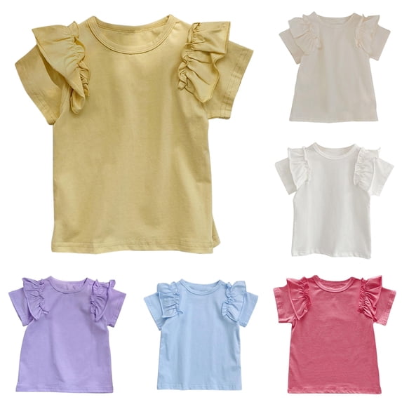 Toddler Girls' Short Sleeve Graphic T-Shirts Round Neck Solid Color Top Size 3-4T ,Yellow