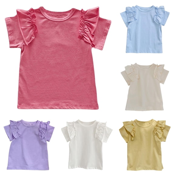 Toddler Girls' Short Sleeve Graphic T-Shirts Round Neck Solid Color Top Size 4-5T ,Pink