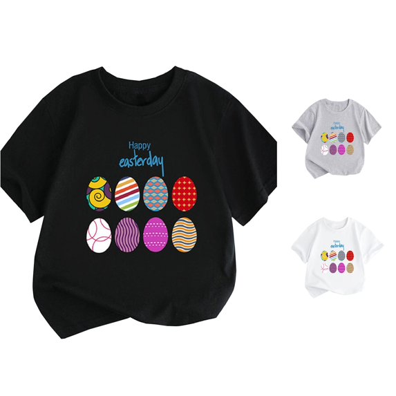 Toddler Girls' Short Sleeve Graphic T-Shirts Summer Easter Egg Printed Round Neck Children T Shirt Size 2-3T ,Black