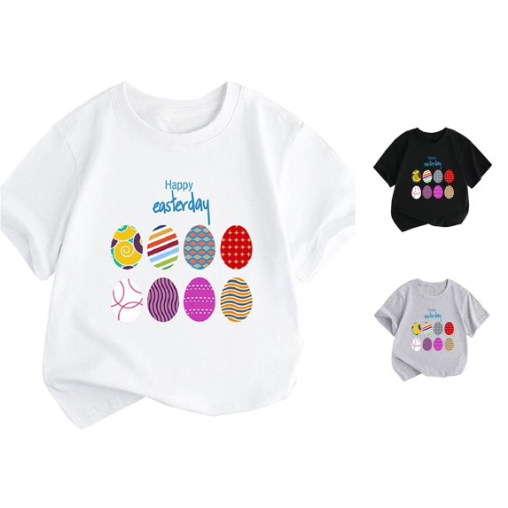 Toddler Girls' Short Sleeve Graphic T-Shirts Summer Easter Egg Printed Round Neck Children T Shirt Size 2-3T ,White