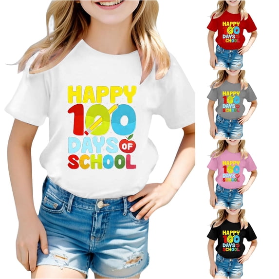Toddler Girls' Short Sleeve Graphic T-Shirts for Back To School Casual Top with Cute Print Round Neck Shirt Size 2-3T , White