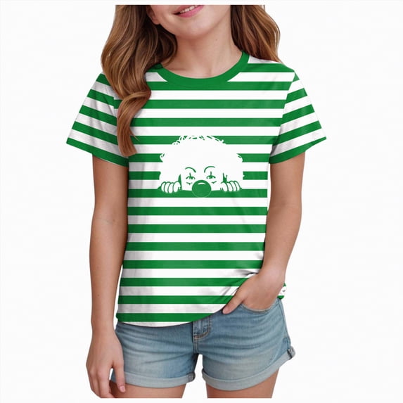 Toddler Girls Short Sleeve Grid/StripeT Shirts Kids Summer 0-24 Months girls daily wear clothing 2t 3t 4t 5t 6t 7t Oversized Tops Trendy Crewneck Basic Tees Gibobby,4-5 Years,Green