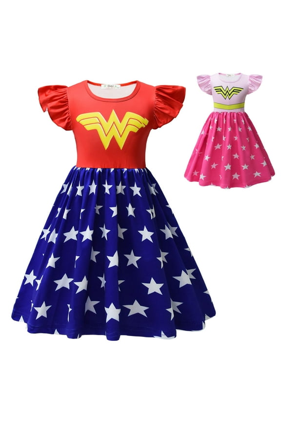 Toddler Girls Short Sleeve Princess Dress Super Hero Costume