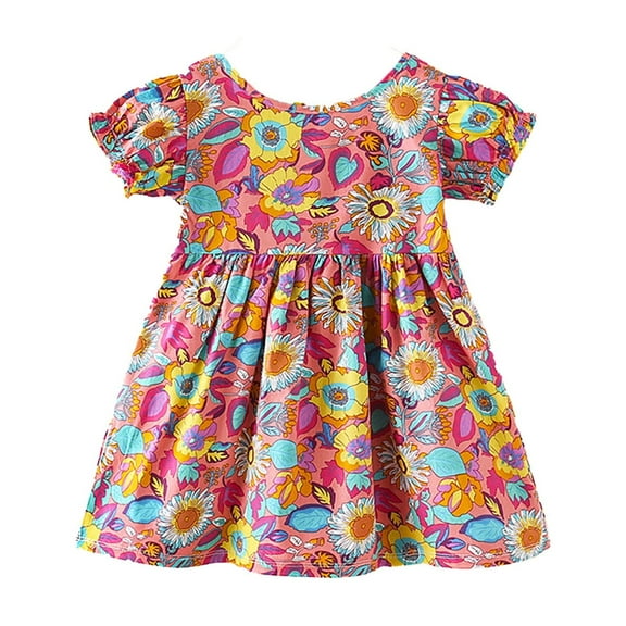 Toddler Girls Short Sleeve Prints Dress Dance Party Dresses Clothes Multi-color 5-6 Years