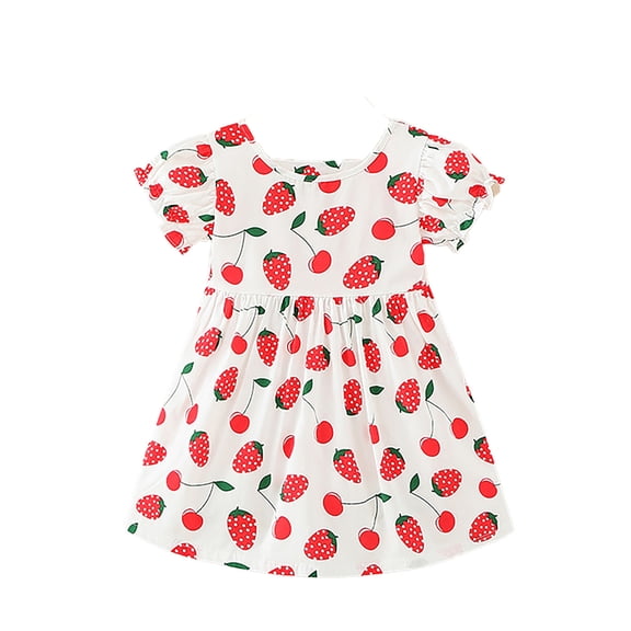 Toddler Girls Short Sleeve Prints Dress Dance Party Dresses Clothes Red 2-3 Years