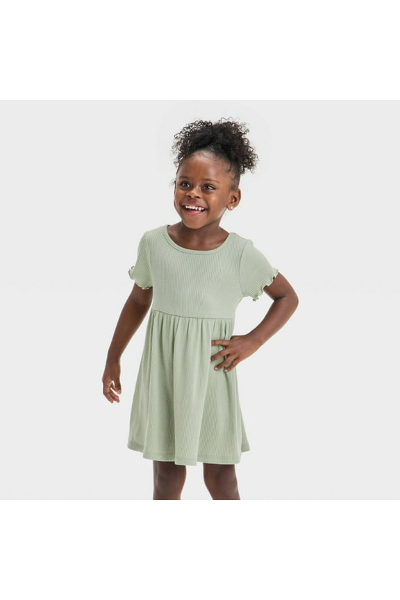 Toddler Girls' Short Sleeve Ribbed Dress - Olive Green - 2T - Cat Jack