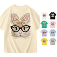 thumbnail image 1 of Toddler Girls Short Sleeve Shirts Cute Bunny Print T Shirt with Bow Tie Summer Casual Top Size 3-4T , Beige, 1 of 4