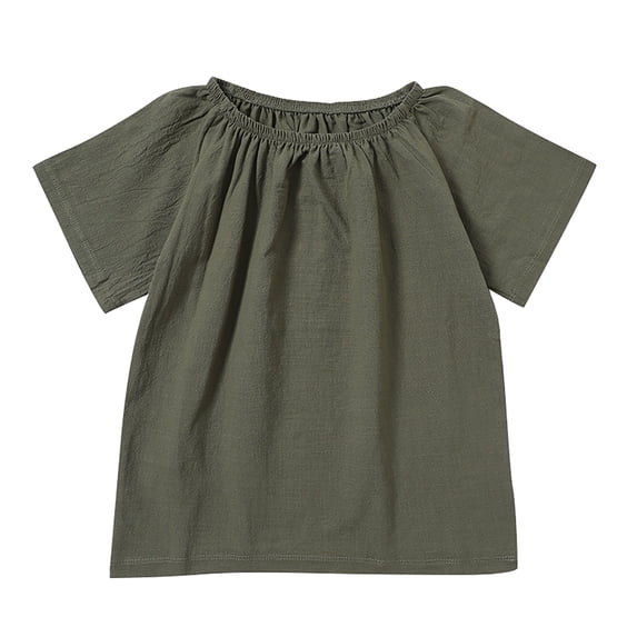 Toddler Girls Short Sleeve Shirts Pleated Neck Cotton Linen T-Shirts Baby Girl Summer Tee Tops Size 1‐6T Casual Loose Tees
