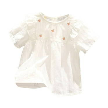 Toddler Girls Short Sleeve Shirts Ruffle Blouse Crewneck T-Shirts Summer Tops 1-7 Years