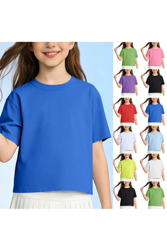 Toddler Girls Short Sleeve Shirts Solid Color Short Sleeve Shirts for Girls Mid Size Girls T Shirts Top Boys And Girls Shirts Round Neck Summer Short T-Shirts for Girls 3-4 Years