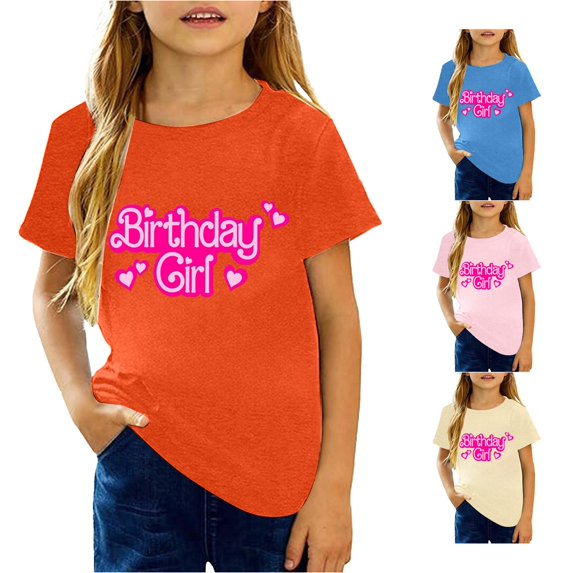 Toddler Girls Short Sleeve Shirts Summer Tops Fashion Casual Graphic Print Tee Shir Size 3-4T ,Orange