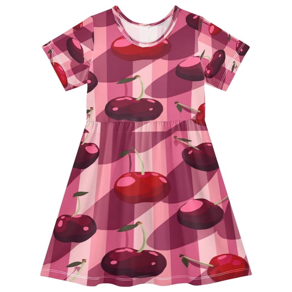 Toddler Girls Short Sleeve Summer Dress, Cute Casual Print Dress for Girls 2-8 Years, Soft Breathable Comfortable Daily Beach Party Dress Cheerios Pattern
