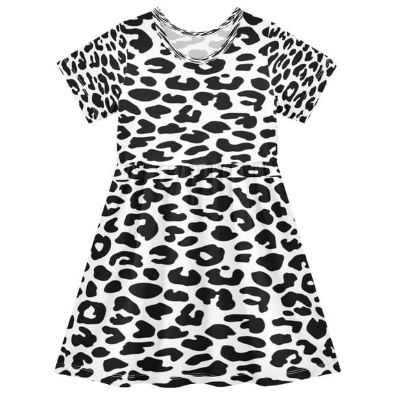Toddler Girls Short Sleeve Summer Dress, Cute Casual Print Dress for Girls 2-8 Years, Soft Breathable Comfortable Daily Beach Party Dress Minimalist Black Leopard Print
