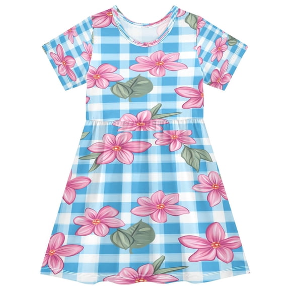 Toddler Girls Short Sleeve Summer Dress, Cute Casual Print Dress for Girls 2-8 Years, Soft Breathable Comfortable Daily Beach Party Dress Flowersc