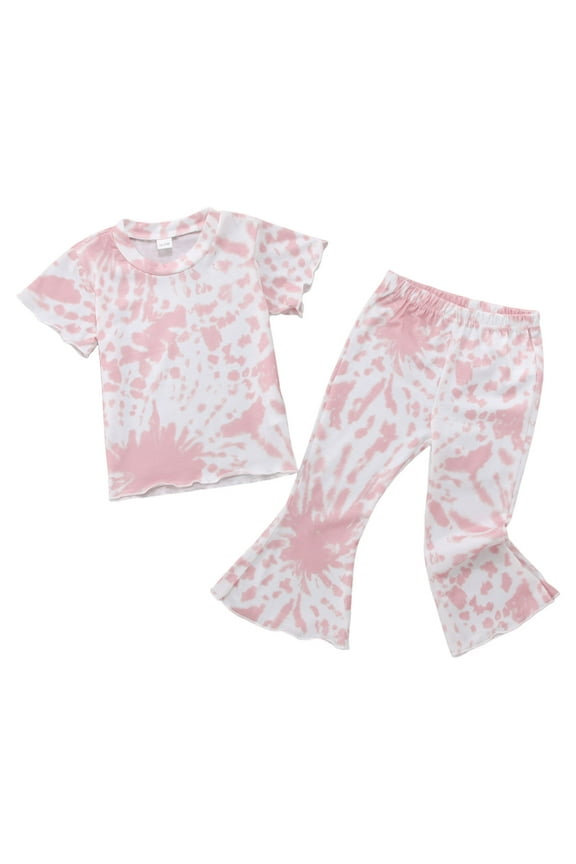 Toddler Girls Short Sleeve T Shirt Pullover Tops Tie Dye Bell Bottoms Pants Outfits Toddler Girl Clothes 5t Red 4Y