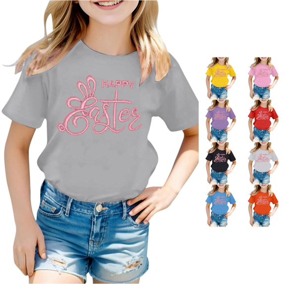 Toddler Girls Short Sleeve T Shirts Children's Casual Fashion Print Round Neck T Shirt Size 2-3T ,Gray