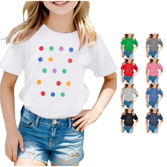 Toddler Girls Short Sleeve T-Shirts Crewneck Tops Casual Print T Shirt Top Size 4-5T ,White