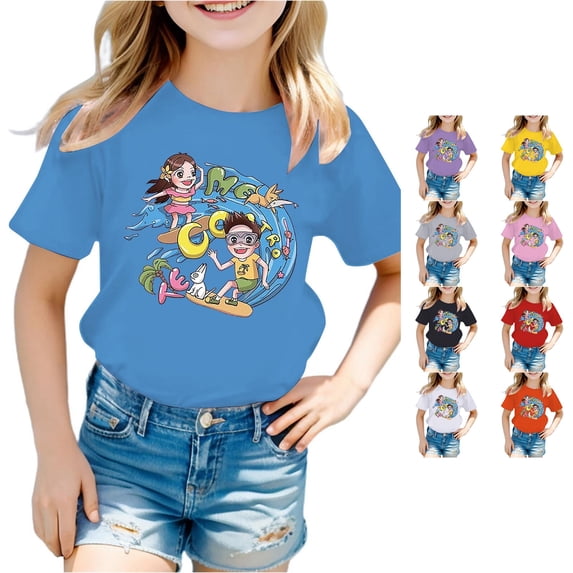 Toddler Girls Short Sleeve T-Shirts Crewneck Tops Cute Printed T Shirt Top Size 2-3T ,Blue