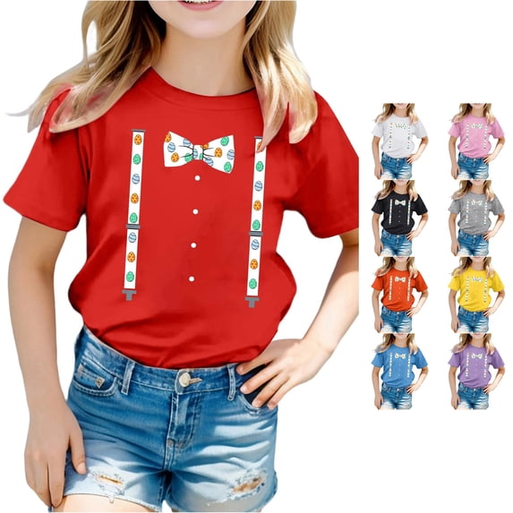 Toddler Girls Short Sleeve T-Shirts Crewneck Tops Easter Graphic Print T Shirt Top Size 2-3T , Red