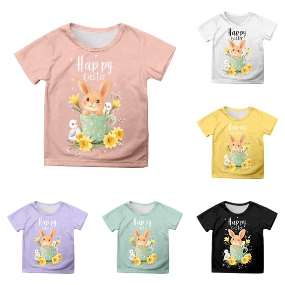 Toddler Girls Short Sleeve T Shirts Easter Printed Crew Neck Casual Shirt Size 3-4T ,Pink
