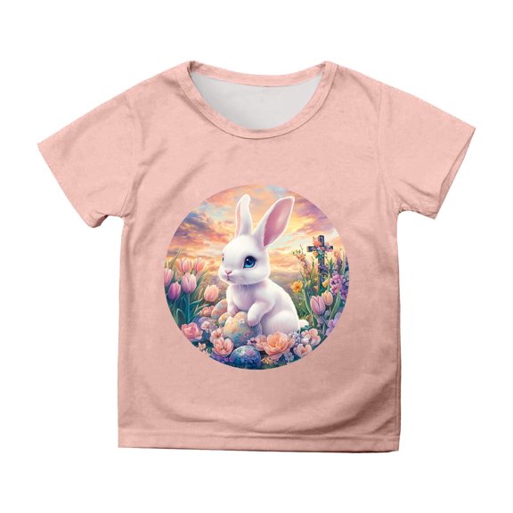 Toddler Girls T-Shirts Short Sleeve Easter Shirt Easter Print Summer Tops Crewneck Tees Outfits For Girls 5T