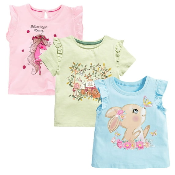 HILEELANG Toddler Girls' Cotton Short Sleeve Crewneck Tunic T-Shirts, 3 Pack (5T)