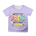 thumbnail image 1 of Toddler Girls Short Sleeve Tops Casual Cartoon Print Shirts Crewneck Tees Kids Back School Daily Wear Clothes Purple Size 4-5T, 1 of 4