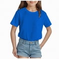 thumbnail image 1 of Toddler Girls Short Sleeve solid color short sleeve shirt T-Shirts Cotton Soft Tees Kids Summer 24 Months 2t 3t 4t 5t 6t 7t Casual Basic Crew Neck Daily Wear Tops Gibobby,13-14 Years,Blue, 1 of 4