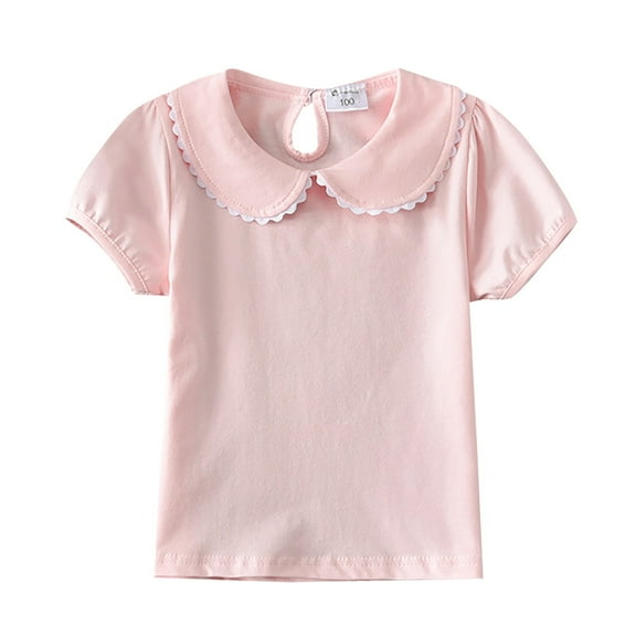 Toddler Girls Short Solid Color T Shirt Baby Kids Girl Collared Tee Tops Soft Cotton Blouses Shirts Casual Clothes