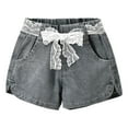 thumbnail image 1 of Toddler Girls Shorts Bowknot Lace Belt Shorts Denim Shorts Kids Girls Casual Shorts, 1 of 7