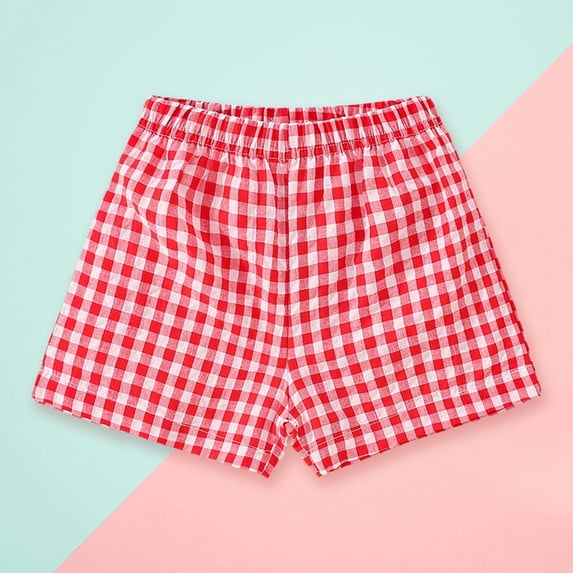 Toddler Girls Shorts Casual Cotton Everyday Bottoms Girls Plaid Casual Shorts Little Girls Wear Light Summer Pants,Red,110/(3-4 Years)