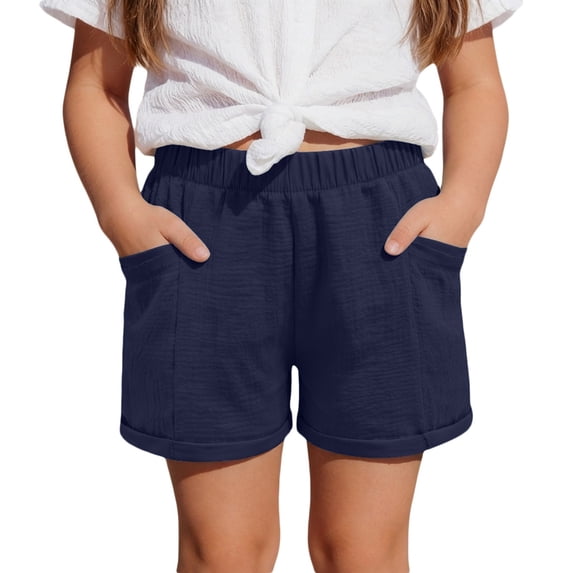 Toddler Girls' Shorts Ruffle Elastic Solid Color Loose Fit Shorts Elastic Waist Playwear Twill Pants Summer Casual Shorts with Pockets 5-13 Years