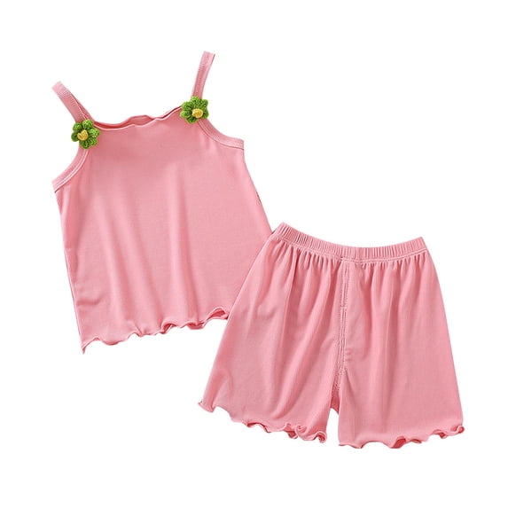 Toddler Girls Shorts Set, Kids Summer Sleeveless Flower Cami Tops and Shorts Ribbed Sleeveless Two Piece Outfit Clothes 1Y