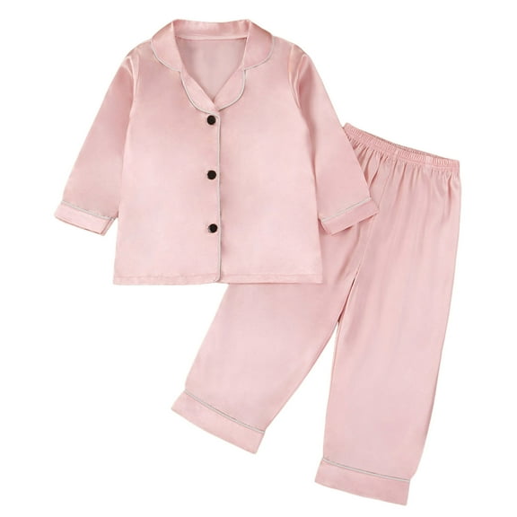Toddler Silk Pajamas Girls Short Sleeve Button-Down Top Pants Set Girls Summer Pajamas Toddler Pajamas Girls 2T