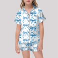 thumbnail image 1 of Toddler Girls Silk Pajamas Set Bow Print 2 Piece Short Sleeve Button-Down Shirts with Shorts Set Summer Clothes for Girls Girls Silk Pajamas Size 2-3 Years, 1 of 3