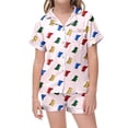 thumbnail image 1 of Toddler Girls Silk Pajamas Set Dinosaur Printed Button Down Sleepwear With Shorts 2PCS Summer Pjs Sleepwear Outfits Cute Pjs For Girls 4-5T, 1 of 4