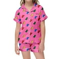 thumbnail image 1 of Toddler Girls Silk Pajamas Set Dinosaur Printed Button Down Solid Tops T Shirt Shorts 2PCS Summer Sleepwear Loungewear Set Girls Silky Pajamas Size 4-5T, 1 of 4