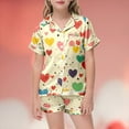 thumbnail image 1 of Toddler Girls Silk Pajamas Set Heart Print Short Sleeve Button-Down Top Shorts Summer Clothes for Girls 4T Girl Pajamas, 1 of 3