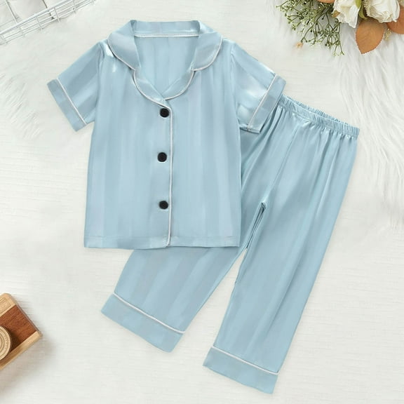 Toddler Girls Silk Pajamas Set Short Sleeve Button-Down Loungewear with Pants Summer Pajamas for Girls Boys Pajamas Size 2T