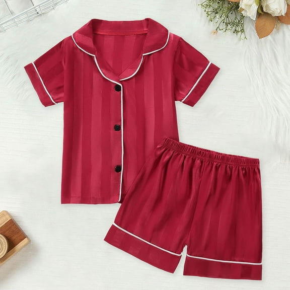 Toddler Girls Silk Pajamas Set Short Sleeve Button Down Loungewear with Shorts Summer PJS for Girls Preppy Stuff for Girls 3T