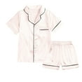 thumbnail image 1 of Toddler Girls Silk Pajamas Set Short Sleeve Button-Down Nightwear with Shorts Girl Summer Pajamas Girls Pajamas Size 3T, 1 of 9