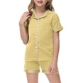 thumbnail image 1 of Toddler Girls Silk Pajamas Set Solid Printed Button Down Tops With Shorts 2PCS Summer Girls' Pajama Sets Pj For Girls 4-5T, 1 of 3