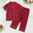 thumbnail image 1 of Toddler Girls Silk Pajamas Short Sleeve Button Down Sleepwear with Pants Girl Summer Pajamas Boys Pajamas Size 3T, 1 of 4