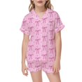 thumbnail image 1 of Toddler Girls Silk Pajamas Valentine Pajamas Short Sleeve Bow Print Button Down Shirt Girls Pajamas Size 3-4 Years, 1 of 4